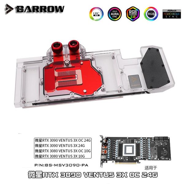 

barrow gpu water block for msi 3090 ventus 3x oc 24g / 3080 10g aura sync bs-msv3090-pa fans & coolings