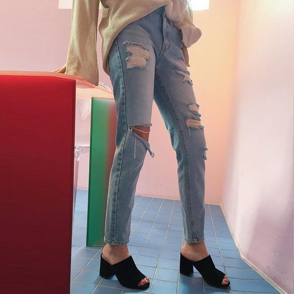 

women's jeans 2021 fashion women clothes denim skinny trousers ripped for hole vintage plus size 5xl pencil pants full length, Blue