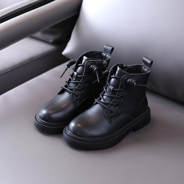 

boots girls' casual genuine leather shoes 2021 autumn boys high-board korean style kids fashion, Black;grey
