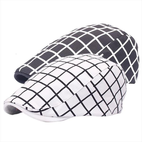 

fashion men women plaid cotton flat cap summer spring sun hat adjustable beret headwear clothing decor accessory xmas, Blue;gray