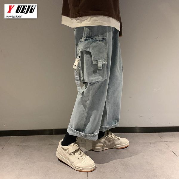 

men's jeans men 2021 autumn vintage black clothing washed loose wide leg pants straight cargo baggy denim streetwear, Blue