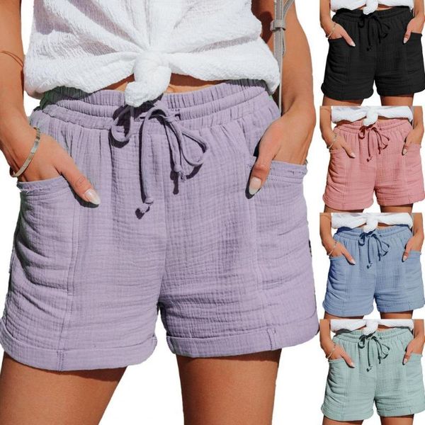 

women's shorts solid color summer women drawstring waist wide leg for loose plus size woman femme, White;black