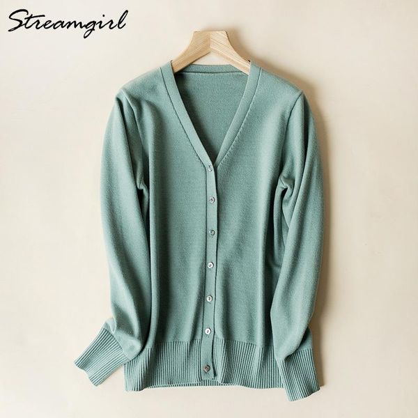 

women's knits & tees streamgirl knitted cardigan for women 2021 auutmn winter sweater long sleeve v neck green oversize korean style, White