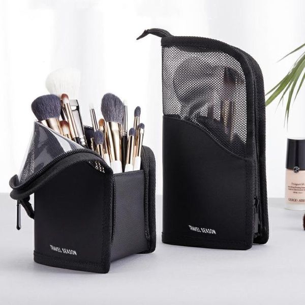 

pc stand cosmetic bag for women clear zipper makeup travel female brush holder organizer toiletry bags & cases