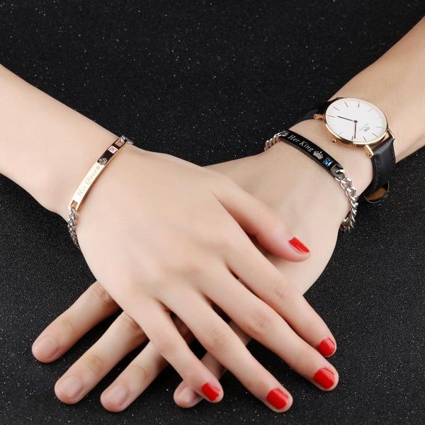 

her king jewelry 2021 trend titanium steel his queen couple bracelet for women fashion zircon black rose gold link, chain