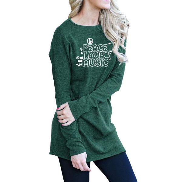 

women's hoodies & sweatshirts peace love music note heart print casual sweatshirt female harajuku long sleeve lover gift vintage autumn, Black