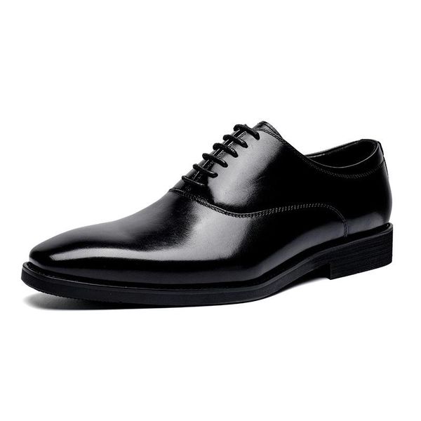 

dress shoes 2021 men's business formal wear small square head lace-up cowhide handmade casual leather, Black