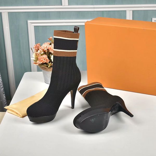 

luxury louises boots designer women winter sock boot chain leather letter shoes flat mid high heel vutto dt24, Black