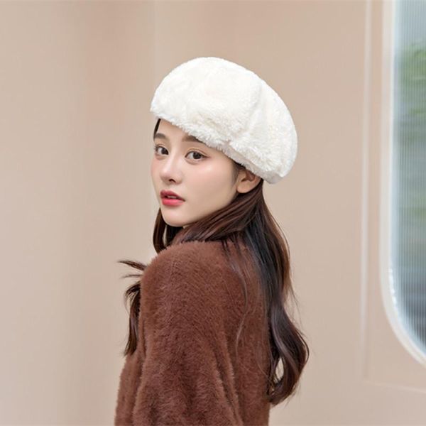 

beanies french warm imitation hair hat vintage plain beret hats solid color elegant lady winter caps for women hat211027-3