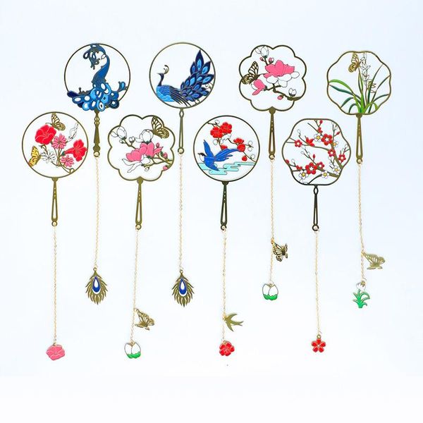 

bookmark chinese style metal peacock ancient fan student gift school office stationery supply