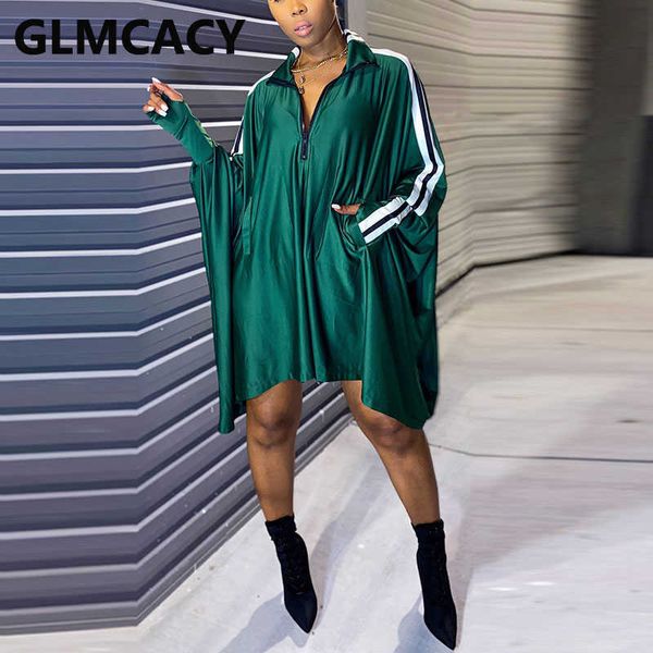

women batwings sleeve loose dress hip hop streetwear dress solid casual mini dress 210702, Black;gray