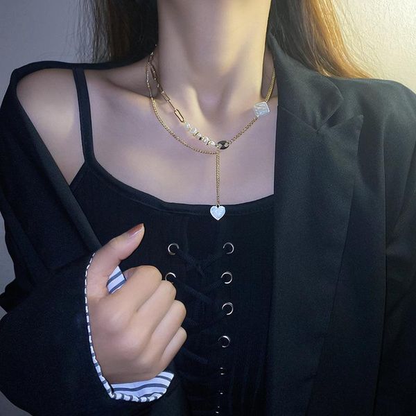 

pendant necklaces irregular pearl necklace vintage multi layered heart women long jewelry, Silver