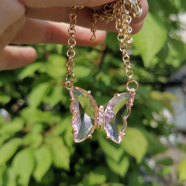 

pendant necklaces vg 6ym 2021 fashion crystal butterfly necklace simple design pendent gold for women girl party jewelry wholesale, Silver