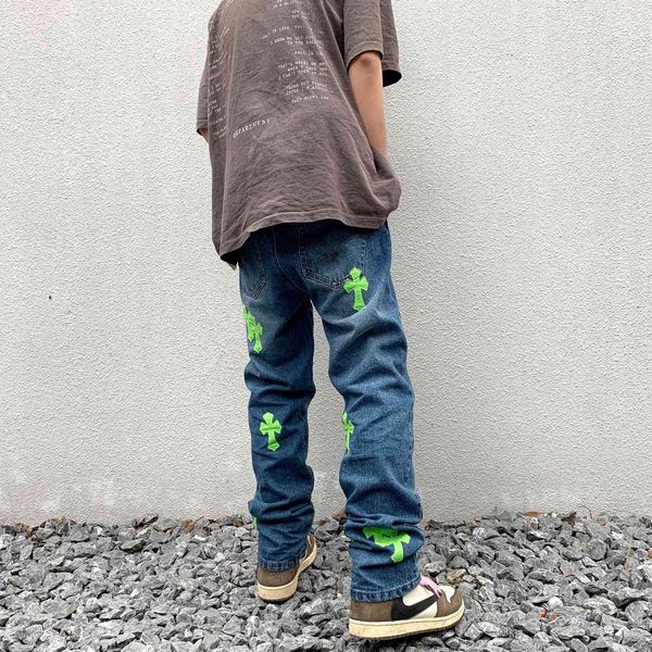 

brand crosin cross cro chomehearts not guochao ch straight tube slim high street meichao versatile washed jeans, Blue