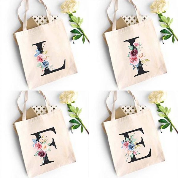 

storage bags summer flower letter printed shoulder large capacity wild messenger bag fun handbag travel canvas tote female shopping