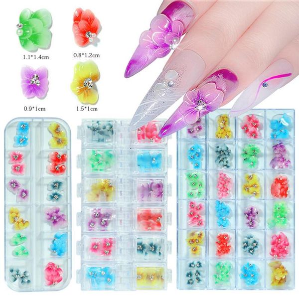 

nail art decorations 3d butterfly rhinestones 5d embossed charms resin glitter gem manicure diy tool women flowers decoration, Silver;gold