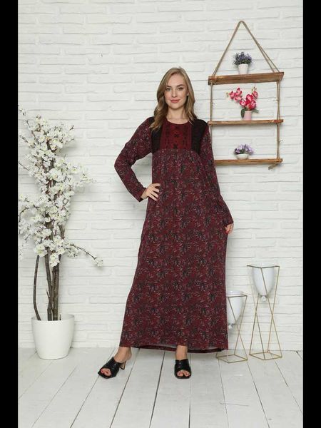 

casual dresses laila burgundy printed embroidery detail long viscose dress abaya hijab kaftan turkey maxi muslim fashion 2021 dubai, Black;gray