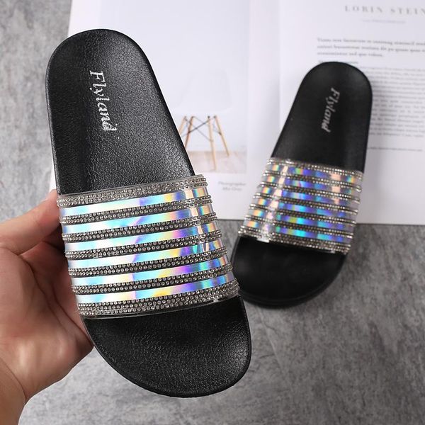 

slippers flyland women's fashion colorful diamond sandals, Black