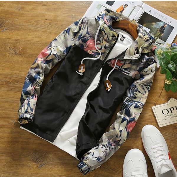 

women's jackets neutral jacket autumn nice floral print coat long sleeve casual loose hooded streetwear zipper overcoat, Black;brown