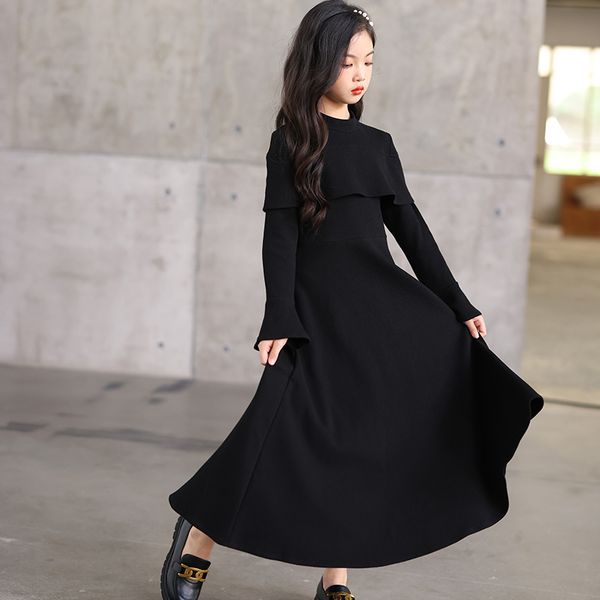 

casual dresses waffle style evening dress flare sleeve dresses, Black;gray