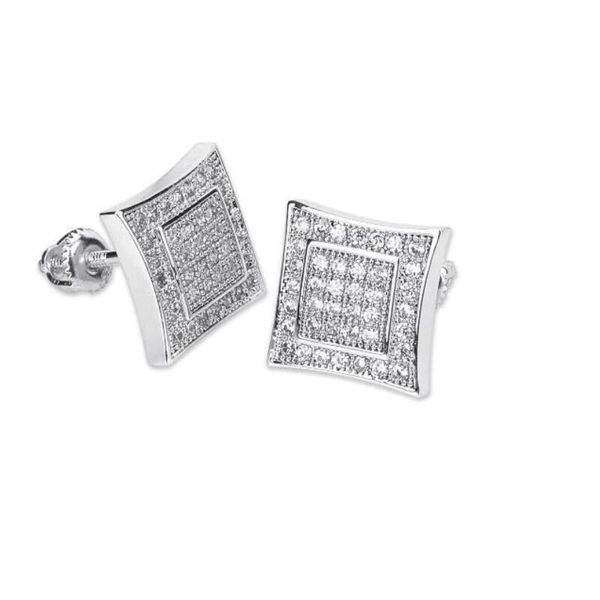 

18k real gold hiphop cz zircon square stud earrings for men women and girls gifts diamond earring studs punk rock rapper jewelry gift, Golden;silver