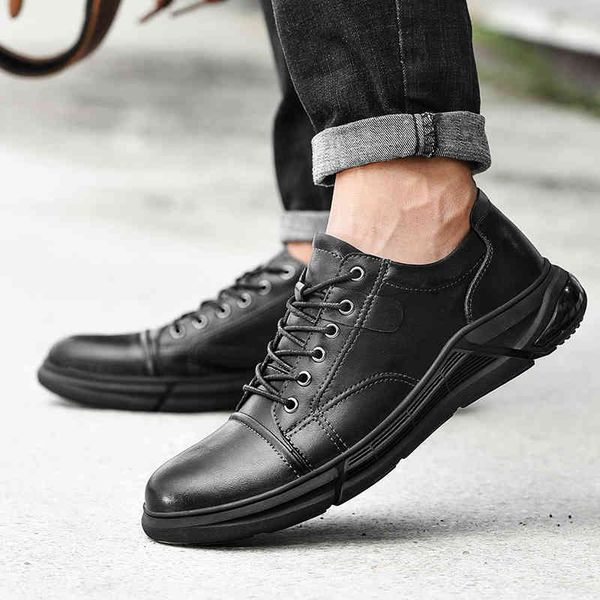 

dress shoes men genuine leather fashion oxfords lace up spring autumn ankle vintage classic male casual shoes men 8el9, Black
