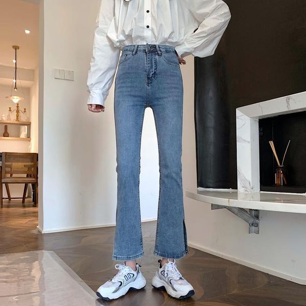 

straight slim spring/autumn 2021 high-waist pants design jeans women's, Blue