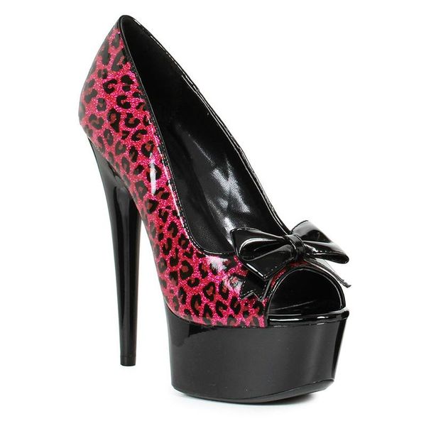 

platform pumps 15cm high heels women red shoes leopard bow tie fashion patent leather party ladies big size 43 dress, Black