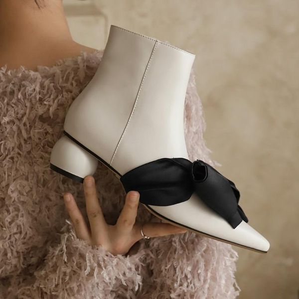 

boots side autumn 2021 sweet zipper pointed thick and versatile layer cowhide heel medium fashion, Black