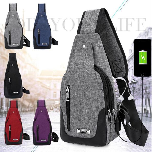 

waist bags men women water-proof chest shoulder bag urba style anti theft nylon crossbody pack with usb charging port black red