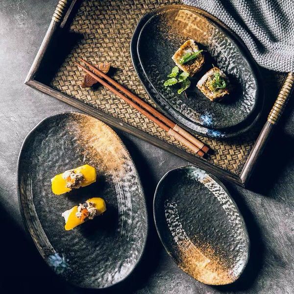 

dishes & plates vintage ceramic 7/8/9/10 inch plate oval shape dessert snack cake decorative cutlery set