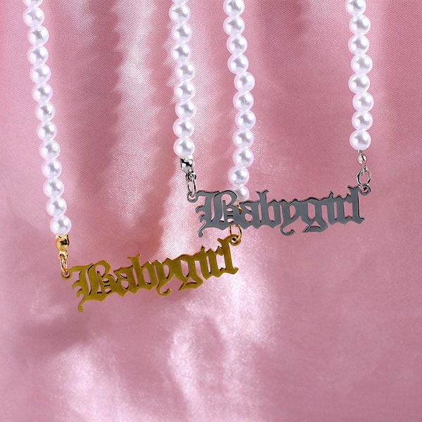 

chains gothic babygirl choker necklace for girl princess blessed pendant necklaces imitation pearl collar wedding gift, Silver