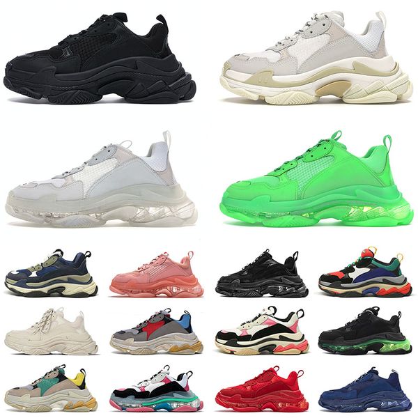 

fashion triple s women's men's casual shoes luxurys designers clear sole paris 17fw triple-s all black white vintage pink red old