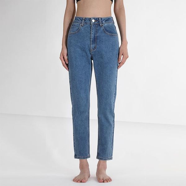 

women's jeans vgoze 2021 womens slim washed blue high waist pant small straight female korean version spring and summer