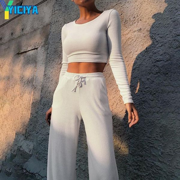 

women's two piece pants casual solid skinny cropped t-shirt and long suit loungewear tracksuit women set matching outfits, White