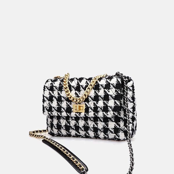 

evening bags wool flap shoulder messenger for women stylish diamond lattice swallow gird handbag ladies houndstooth crossbody