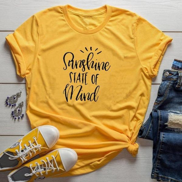 

women's t-shirt 100% cotton t shirt sunshine state of mind letter print women short sleeve o neck loose tshirt summer causal tee, White