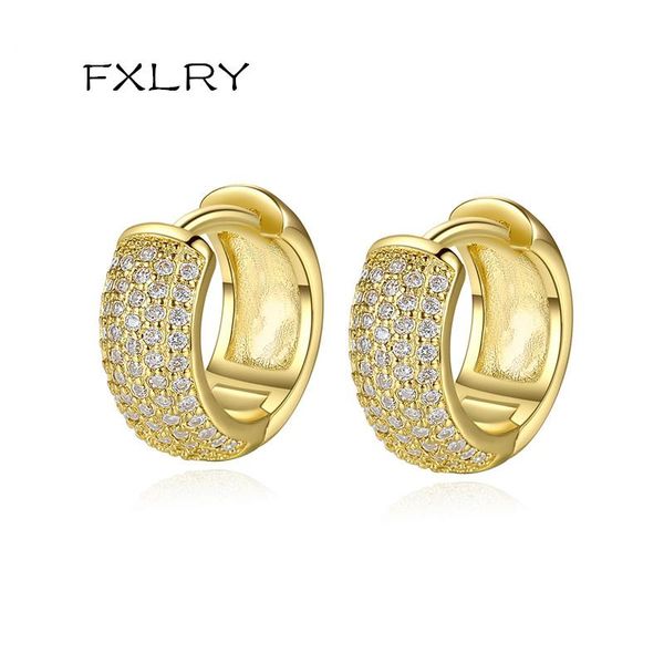 

hoop & huggie fxlry trendy gold color luxury cubic zirconia earrings fashion jewelry for women party engagement gift, Golden;silver
