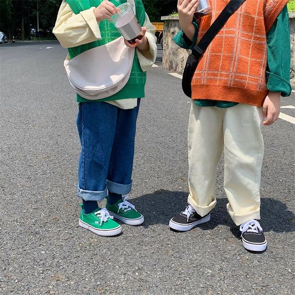 

jeans boys' and girls' korean solid color casual pants 2021 autumn style, Blue