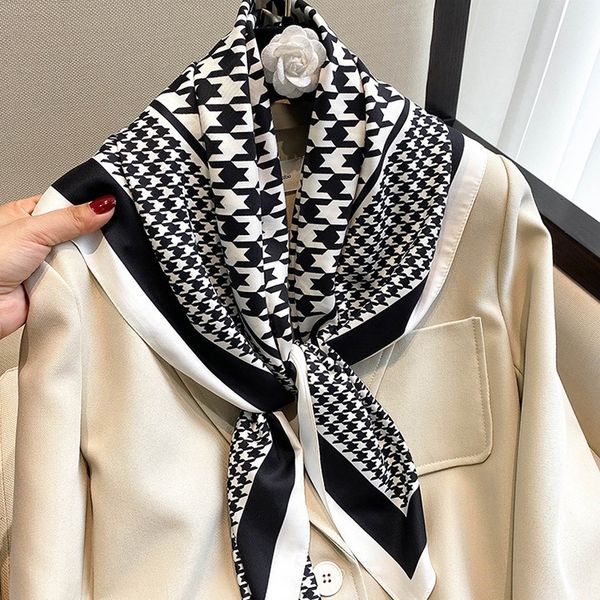

european style black white printing polyter silk scarf geometric digner 90*90cm square silk scarf, Blue;gray