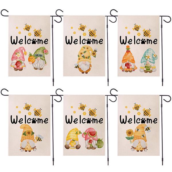 

summer welcome bee dwarfs banner flags yard decoration linen garden flag