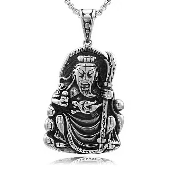 

pendant necklaces anniversar menchina the three kindoms warrior figure guan yu hold broadsword necklace hip hop stainless steel man,sperky, Silver