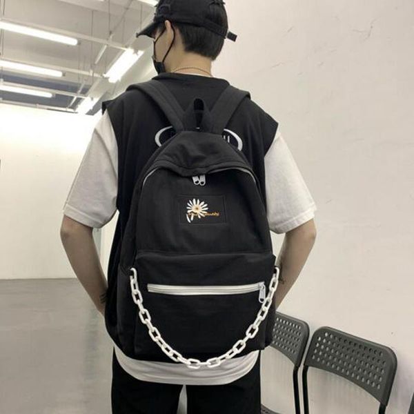 

men women schoolbag backpack wild couple campus fashion chain shoulder bag school mochila bags