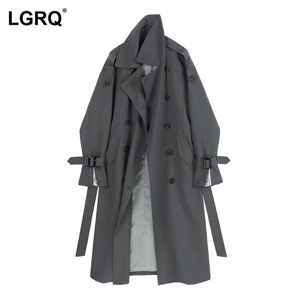 

women's trench coats [lgrq] women gray pckets casual lapel long sleeve loose fit windbreaker fashion tide autumn winter 2021 19d2747, Tan;black