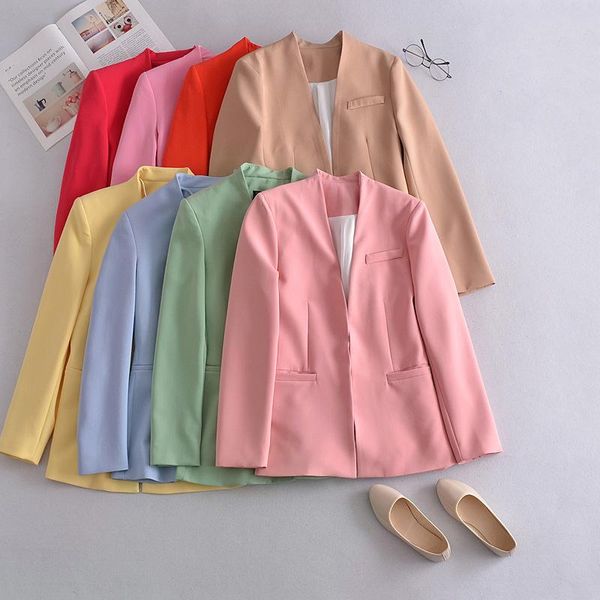 

women's suits & blazers meriahzheng 2021 autumn drape europe and america simple style slim solid color v collar waist buttonless blazer, White;black