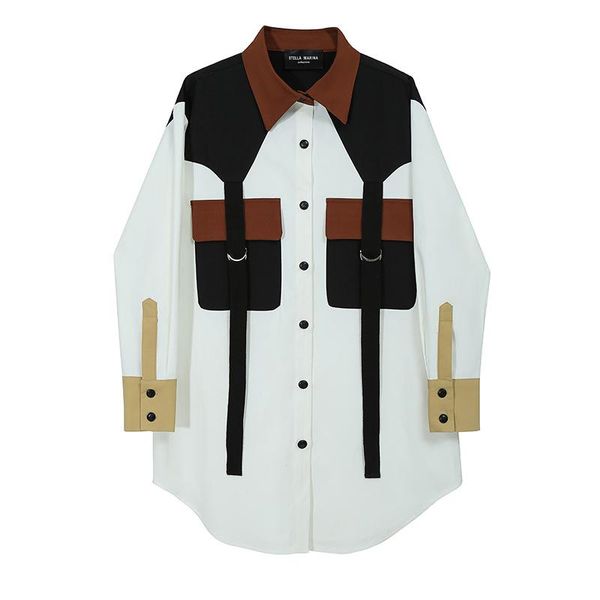 

women's blouses & shirts fashon style sprng autumn women color block shirt and blouse for casual summer harajuku, White