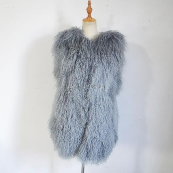 

women's fur & faux sj036-02 genuine tan vest gilet overcoat, Black