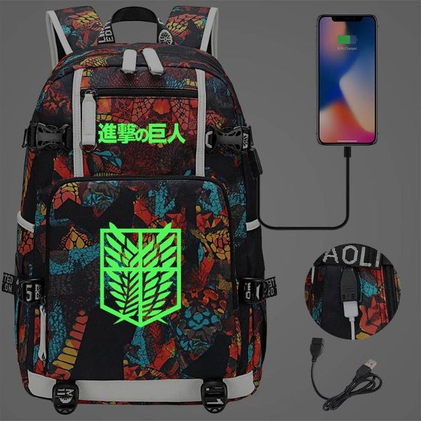 

backpack boys girls kids school bag luminous attack on titan prints women usb lapcanvas men bagpack packsack bookbag