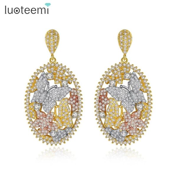 

dangle & chandelier luoteemi brand elliptical butterfly drop earrings for women wedding party luxury shiny cz gold oorbellen jewelry christm, Silver