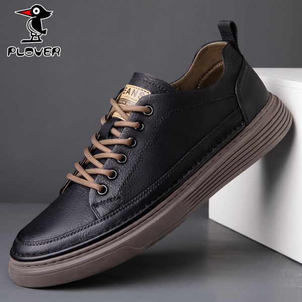 

pu leather chaussures pour hommes men shoes outdoors spring autumn lace up simplicity round toe male sneakers dh468, Black